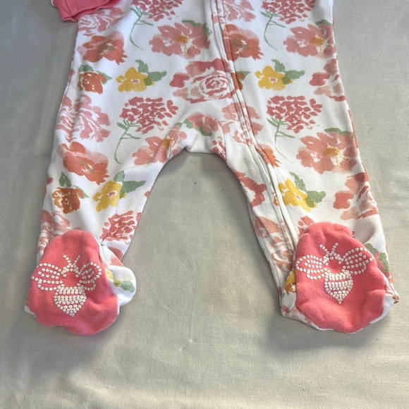 Burt's Bees Baby - Organic Cotton - Pink and Yellow Floral Onesie Footie and hat - Picture 3 of 6